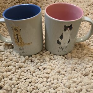 Kensie Home Mr. and Mrs. Cat Mugs Blue and Pink Interiors 5 In Tall
